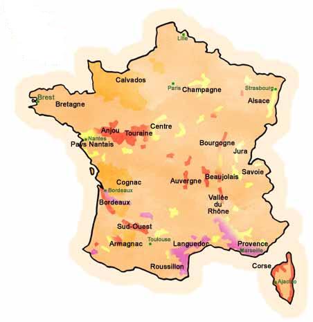 Carte des régions viticoles